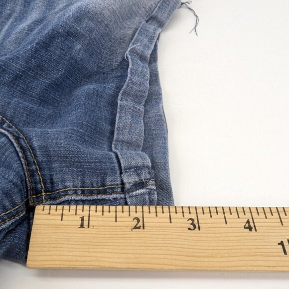 LEI Tatum High Rise Medium Wash Jean Shorts Distressed Double Button Size 17 - Picture 9 of 11